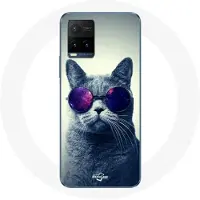 MANIACASE Coque pour Vivo Y21s 2021 / Y21 2021 Chat Lunettes violettes Style