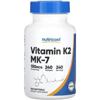 Nutricost , Vitamin K2, 100mcg, 240 mjuka kapslar
