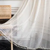 Boho berry Boho Bomull Linne Tofs Fönster Gardiner Stång ficka Semi mörkläggning Lantlig stil Fönsterbehandling för vardagsrum matsal rod type-150*200cm