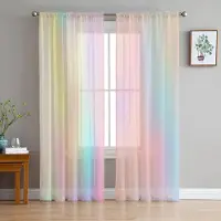 Household supplies MH Bohemisk Sol Måne Stjärna Drömfångare Regnbåge Skir Voile Gardin för Vardagsrumsinredning Löv Kaktus Kök Fönster Tyllgardin 1 PCS W100XH250cm&Grommet Top
