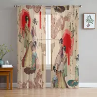 Household supplies MH Japan Röd Sol Geisha Kvinna Drake Bambu Skira Gardiner för Vardagsrumsdekoration Fönstergardiner Kök Tyll Voile Gardiner W135 x H160cm x1