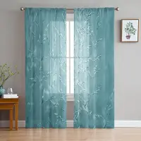 Curtain sofa Turkos Ljus Växt Tyll Fönster Gardiner Vardagsrum Organza Garn Skir Voile Gardin Sovrum Kök Heminredning Drapering W135 x H115cm x1