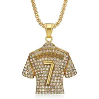 YY-electronic product Guldpläterad Diamond Studded Cristiano Ronaldo 7 Jersey hänge med halsband 60CM+3MM