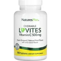 NaturesPlus Tuggbara Lovites, C-vitamin, Naturlig Frukt, 500 mg, 90 Tabletter