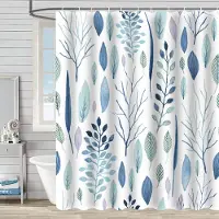 SICOMO Blommig duschdraperi 180 x 180 cm Växter Badrumsgardin Vattentät polyestertyg Badkargardin med 12 krokar Lila Boho Duschdraperier 003