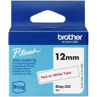 Brother Btag-232 | röd text - vit märkband | 12mm x 4m (original)