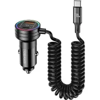 Usams US-CC167 billaddare 60 W med USB-C- och USB-A-portar samt USB-C-kabel - svart