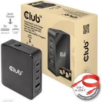 Club 3D CAC-1917 - Strömadapter - GaN-teknik - 140 Watt - 5 A - PD/PPS, Strömmatning 3.1 - 4 utdatakontakter (USB, 3 x USB-C) - på kabel: USB-C - Internationellt