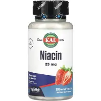 Kal , Niacin, Hallon, 25 mg, 200 Mikro Tabletter