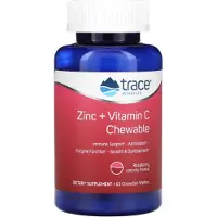Trace Minerals Zink + C-vitamin Tuggtabletter, Hallon, 60 Tuggtabletter