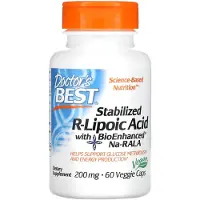 Doctor's Best,Lääkärin paras , Stabiliserad R-Lipoinsyra med Bioförstärkt Na-RALA, 200 mg, 60 Veggie Caps