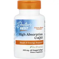 Doctors Best , Hög Absorption CoQ10 med BioPerine, 200 mg, 60 Veggie Softgels