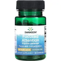 Swanson Health Fokuserad Uppmärksamhet Alpinia Galanga, Koffeinfri, 300 mg, 30 Kapslar