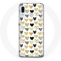 MANIACASE Coque pour Samsung Galaxy A20e Fond de texture abstraite coeurs noir jaune et gris