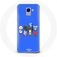 CAPACHEAP Coque pour Samsung Galaxy J6 2018 BTS BT21 Tata Chimmy Cooky Rj Koya Shooky Et Mang Jouent De la musique Fond Bleu