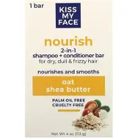 Kiss My Face , Nourish 2-in-1 Shampoo + Conditioner Bar, Dry, Dull and Frizzy Hair, Oat and Shea Butter, 1 Bar, 4 oz (113 g)
