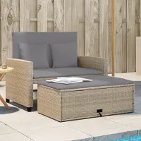 vidaXL Trädgårdssoffa 2-sits med dynor konstrotting beige