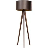 QAZQA Stativgolvlampa valnötsträ med brun sammetskärm 50 cm - Tripod Classic