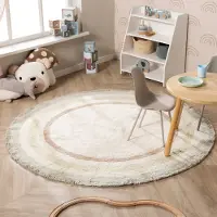 Little Olly Rund tvättbar barnmatta | Milo grön hos Volero | Ø 160 cm | Natur | Med kant | Rund | Låg lugg