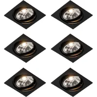 QAZQA Set med 6 infällda, justerbara spotlights i svart - Chuck 111