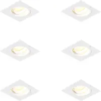 QAZQA Set med 6 infällda spotlights fyrkantiga vita roterbara och lutningsbara - Chuck