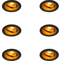 QAZQA Set med 6 infällda spotlights runda svarta med guld roterbara och lutningsbara - Chuck