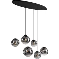 QAZQA Art Deco Taklampa Svart med Oval Takplatta och Rökfärgat Glas 6-Ljuskällor - Douglass