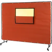 Vevor Svetsgardin, 1,8 x 2,4 m, Svetsnät med metallram och 4 hjul, Brandsäker glasfiber med transparent fönster, för verkstad, industriområde, röd