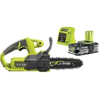 Ryobi Kompakt sladdlös motorsåg 18V One+ - 20 cm styrning - levereras med 1 litiumbatteri + 2,5 Ah och 1 laddare 1,5 Ah
