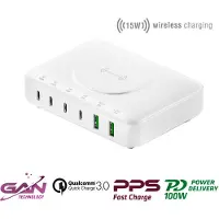4smarts - Laddningsstation - 7 i 1 - 100 Watt - 5 A - PD/PPS, PD 3.0, QC 3.0, HiSilicon Fast Charging, AFC - 6 utdatakontakter (USB-C, USB)