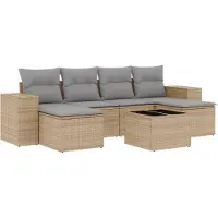 vidaXL Soffgrupp för trädgården med dynor 6 delar beige konstrotting