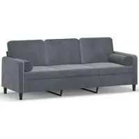 vidaXL 3-sitssoffa med prydnadskuddar mörkgrå 180 cm sammet