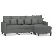 vidaXL 3-sitssoffa med fotpall Mörkgrå 180 cm tyg