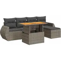 vidaXL Loungegrupp för trädgården med dynor 6 delar grå konstrotting