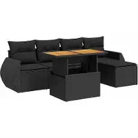 vidaXL Loungegrupp med dynor 6 delar svart konstrotting
