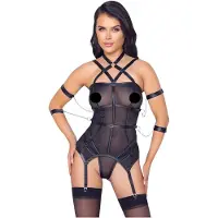 Cottelli Bondage - bandtop, handbojor och tanga (svart) - M
