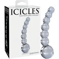 Icicles No. 66 - glasdildo böjd med kulor - transparent