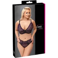 Cottelli Plus Size - transparent mönstrad BH-set (lila)