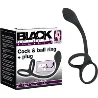 Black Velvets - analdildo med penis- och pungring - svart