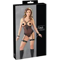Cottelli Bondage - body med metallringar och handledsbojor - svart - M