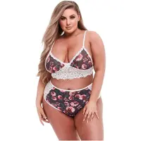 Baci Plus Size - bh-set med blommig spets - stora storlekar