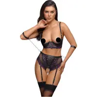Cotelli collection Bondage Bondage - bh‑set med armbojor (svart‑lila) - L