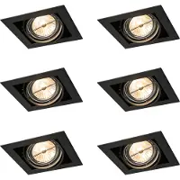 QAZQA Set med 6 infällda spotlights svart AR111 justerbar - Oneon