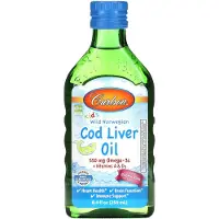 Carlson Norsk Vild för Barn, Torskleverolja + Vitamin A & D3, Tuggummismak, 250 ml (8.4 fl oz)