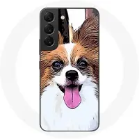 MANIACASE Coque pour Samsung Galaxy S22 Épagneul nain continental papillon Chiot Blanc et marron vit