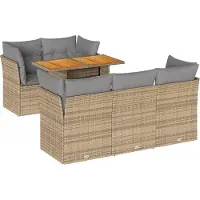 vidaXL Soffgrupp för trädgården med dynor 6 delar beige konstrotting