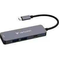 Verbatim 32155 USB-hubb USB 3.2 Gen 1, USB-C (USB 3.2 Gen 1), HDMI, USB 2.0 USB 3.2 Gen1, USB 2.0 5 GBit/s Ultra HD-kapabel, Aluminiumhölje Svart Essentials
