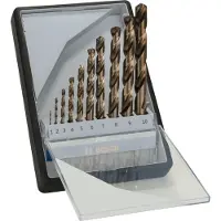 Bosch 2607019925 HSS Metall-spiralborrset 10 delar 1 mm, 2 mm, 3 mm, 4 mm, 5 mm, 6 mm, 7 mm, 8 mm, 9 mm, 10 mm Cobalt DIN 338 Cylinderskaft 1 set