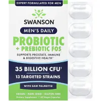 Swanson Health Mäns Daglig, Probiotika + Prebiotika Fos, med Sågpalmetto, 35 Miljarder CFU, 60 Veggiekapslar