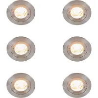 QAZQA Set med 6 moderna infällda spotlights stål rund IP44 - Xena